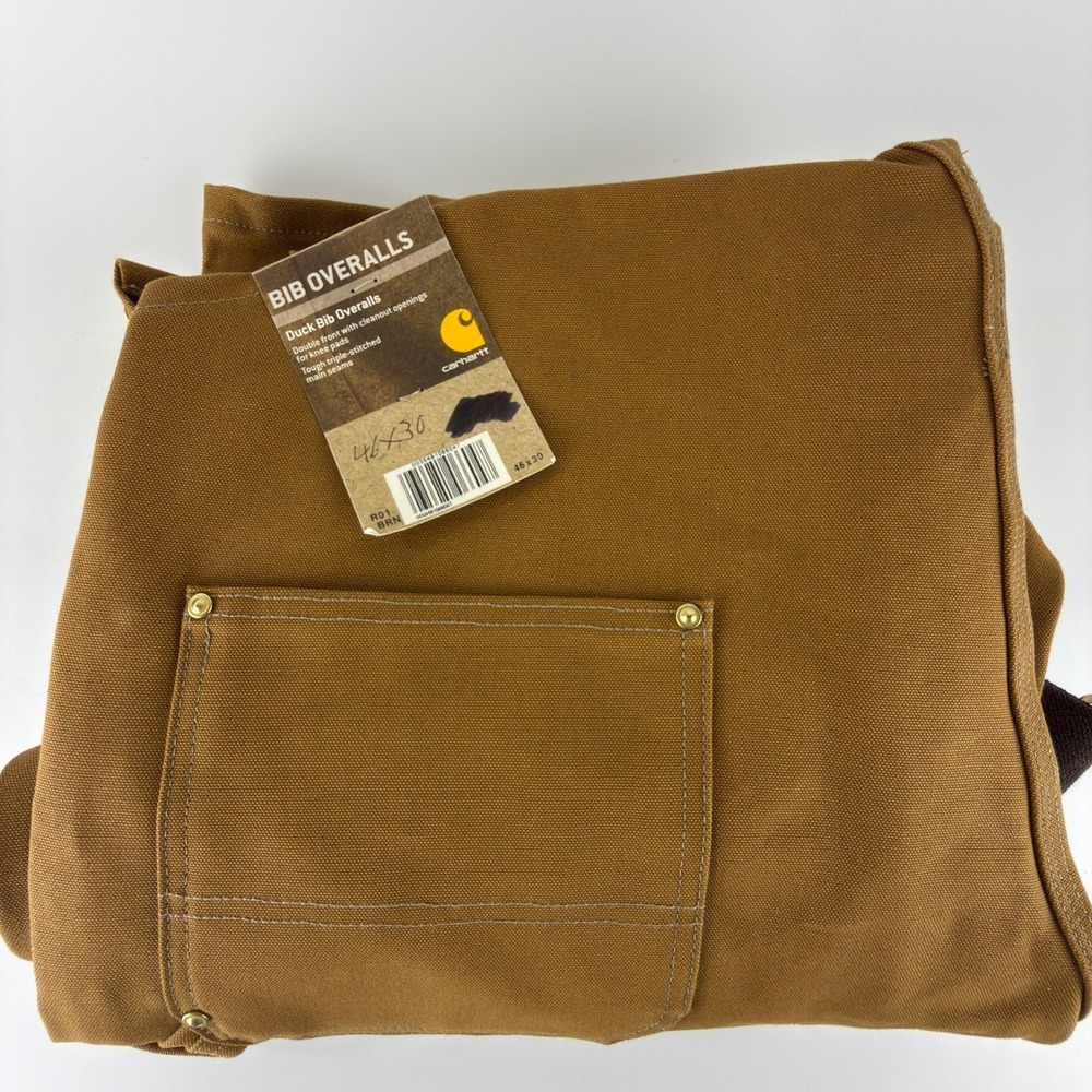 Carhartt Duck Bib Canvas Overalls Mens 46x30 R01 BRN Brown Workwear NWT NOS